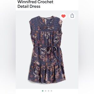 Daniel Rainn - the Winnifred Blue Paisley Crochet Detail Dress - NWT